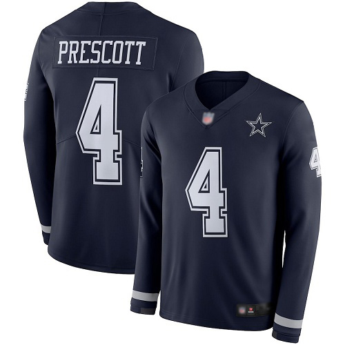 Men Dallas Cowboys Limited Navy Blue Dak Prescott #4 Therma Long Sleeve NFL Jersey